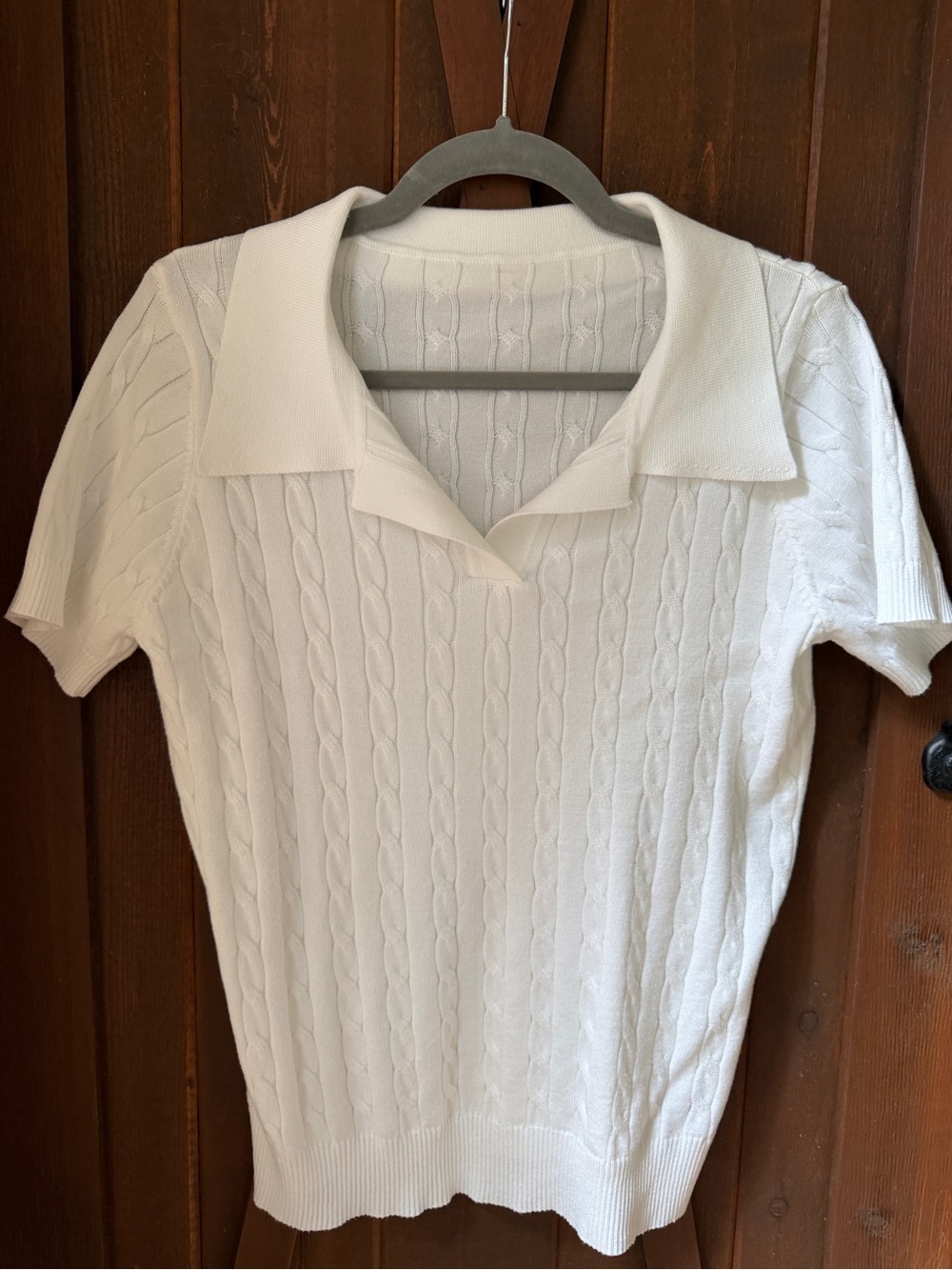 Micoson Cream Cable Knit Short Sleeve Polo Sweater